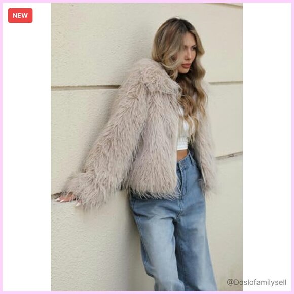 Shaggy Faux Fur Jacket Cropped Style Plush Outerwear Winter Fall Fashion - Picture 3 of 7